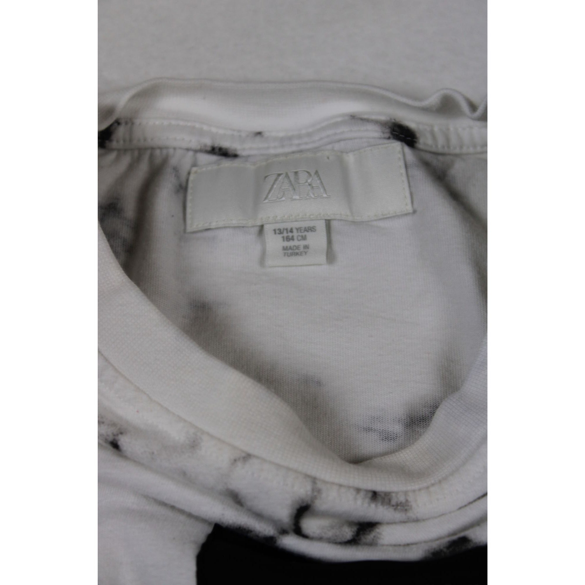 Zara Youth White & Black Marble Tie-Dye Graphic T-Shirt 13/14 Years