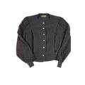 Geiger Black Wool-Blend Austrian Button Cardigan With Textured Knit Sleeves - Womens Size 46