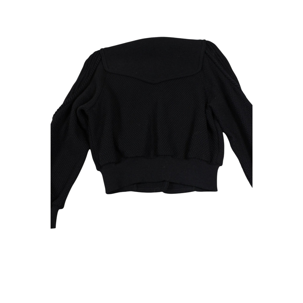 Geiger Black Wool-Blend Austrian Button Cardigan With Textured Knit Sleeves - Womens Size 46