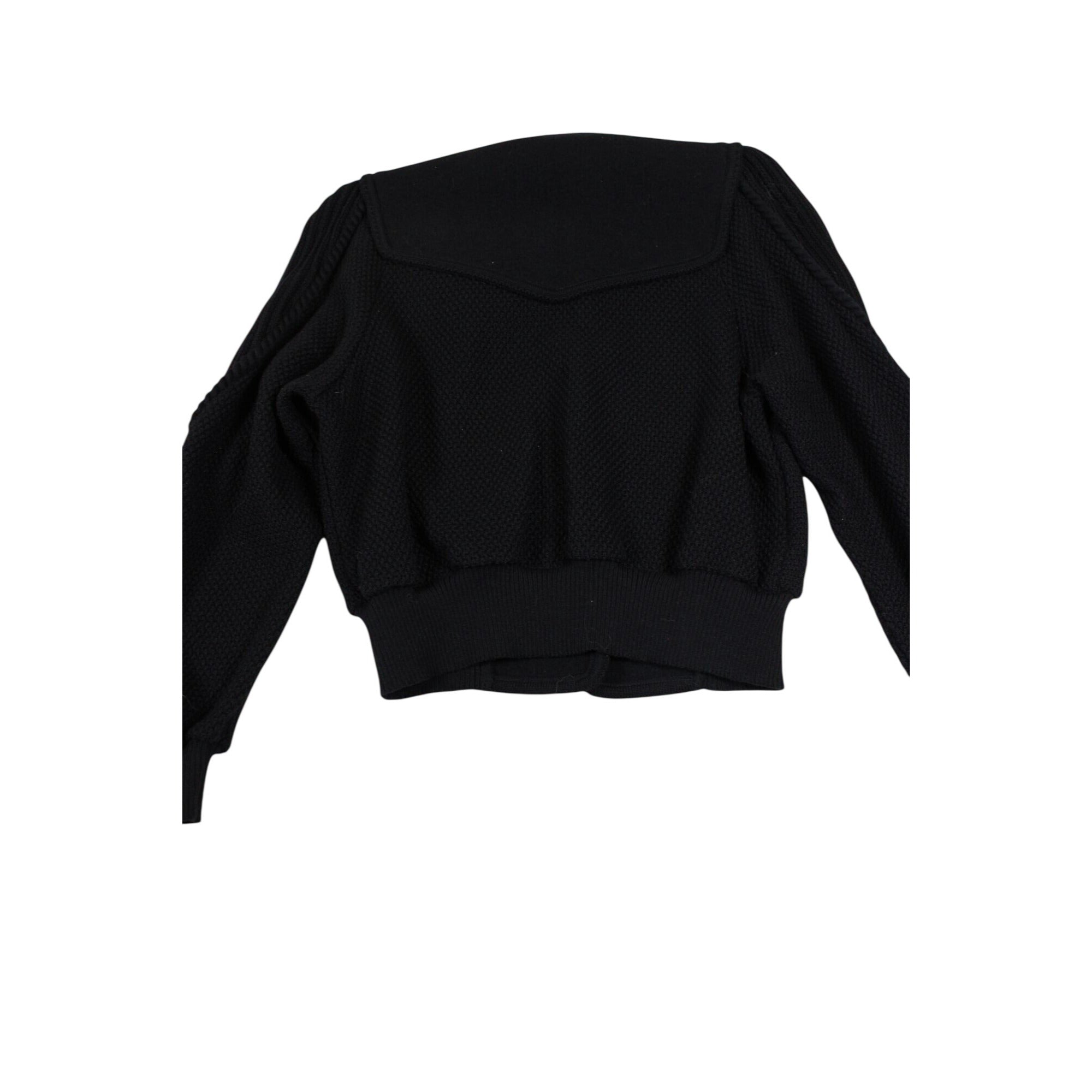 Geiger Black Wool-Blend Austrian Button Cardigan With Textured Knit Sleeves - Womens Size 46