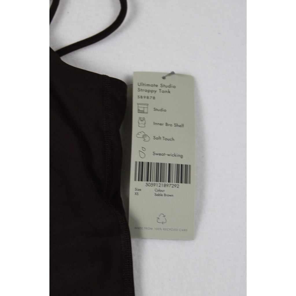 Sweaty Betty Ultimate Studio Strappy Tank Top XS Sable Brown Sweat-Wicking Inner Bra Shelf