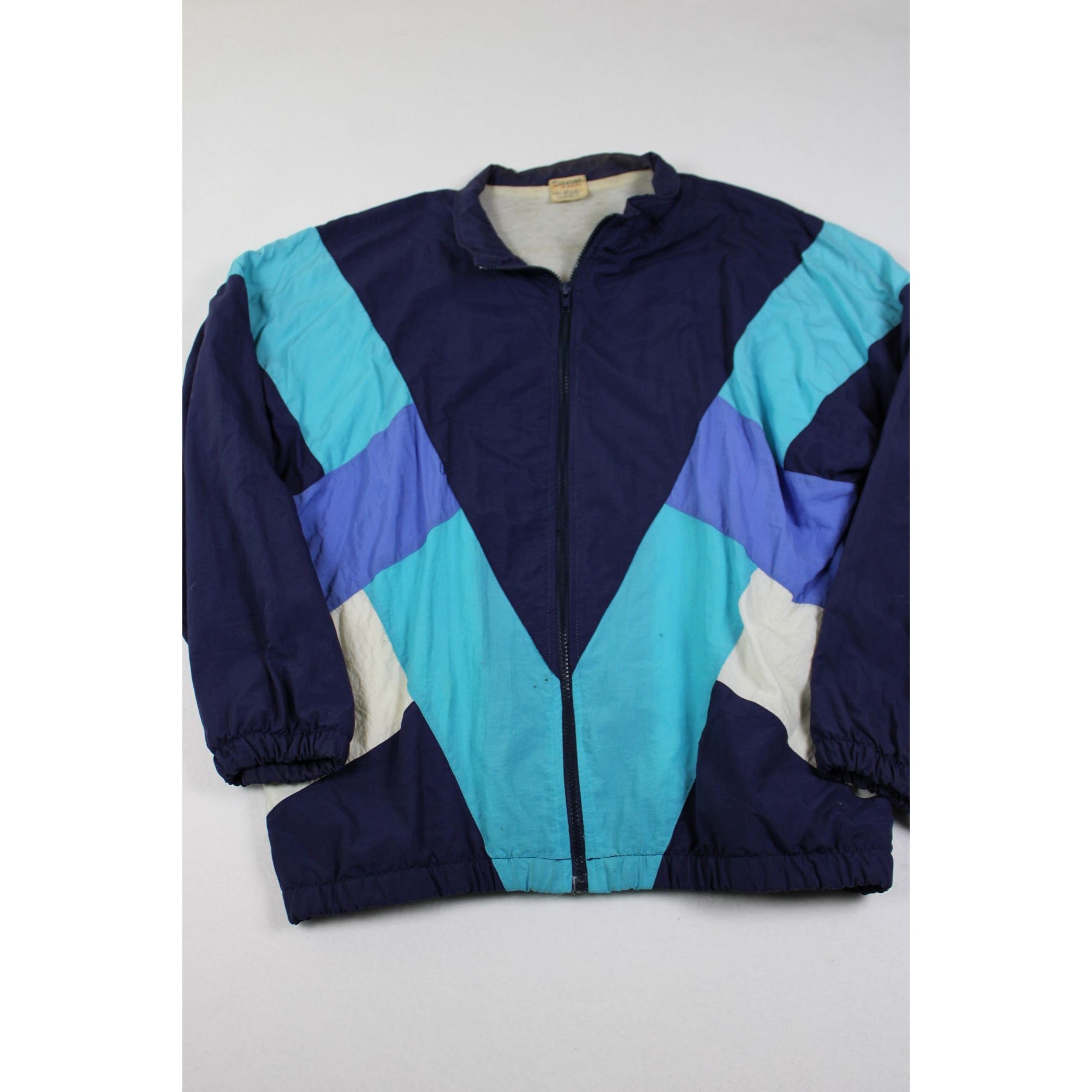 Vintage Mens Chevignon Windbreaker Jacket Colorblock Design Full-Zip Elastic Cuffs Lightweight Nylon Lined Made In Hong Kong