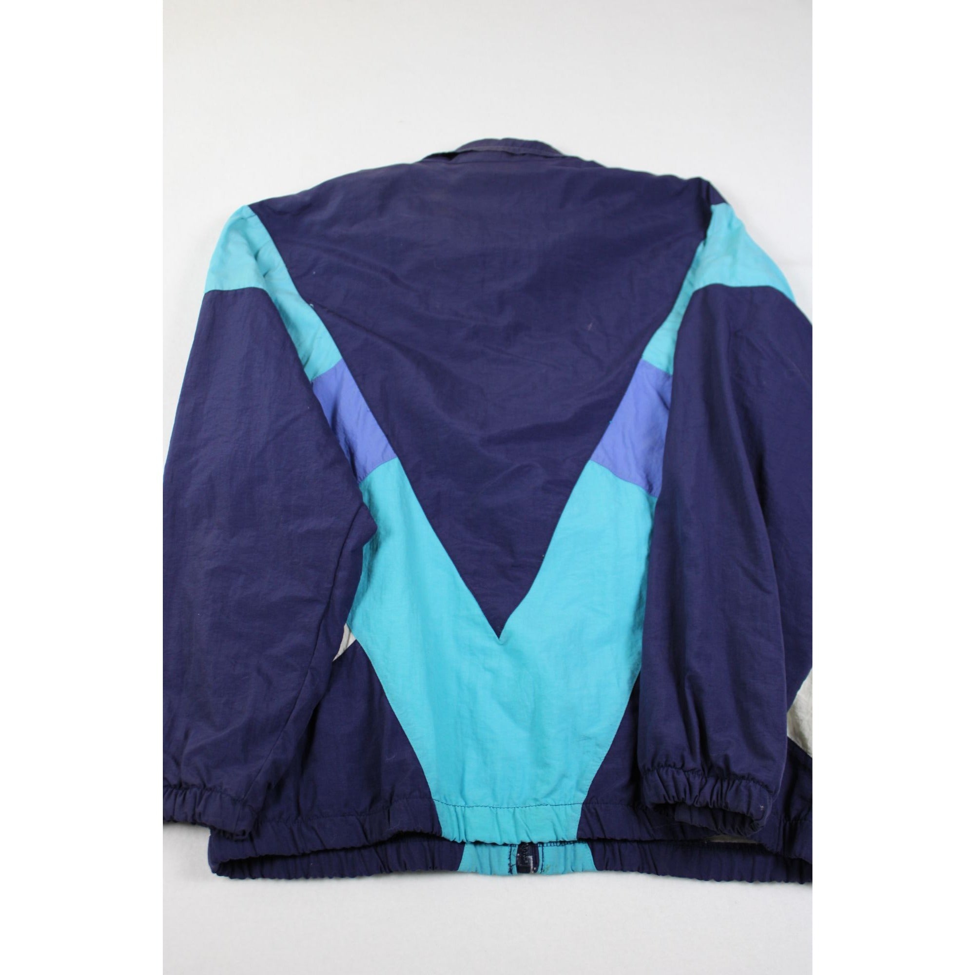 Vintage Mens Chevignon Windbreaker Jacket Colorblock Design Full-Zip Elastic Cuffs Lightweight Nylon Lined Made In Hong Kong