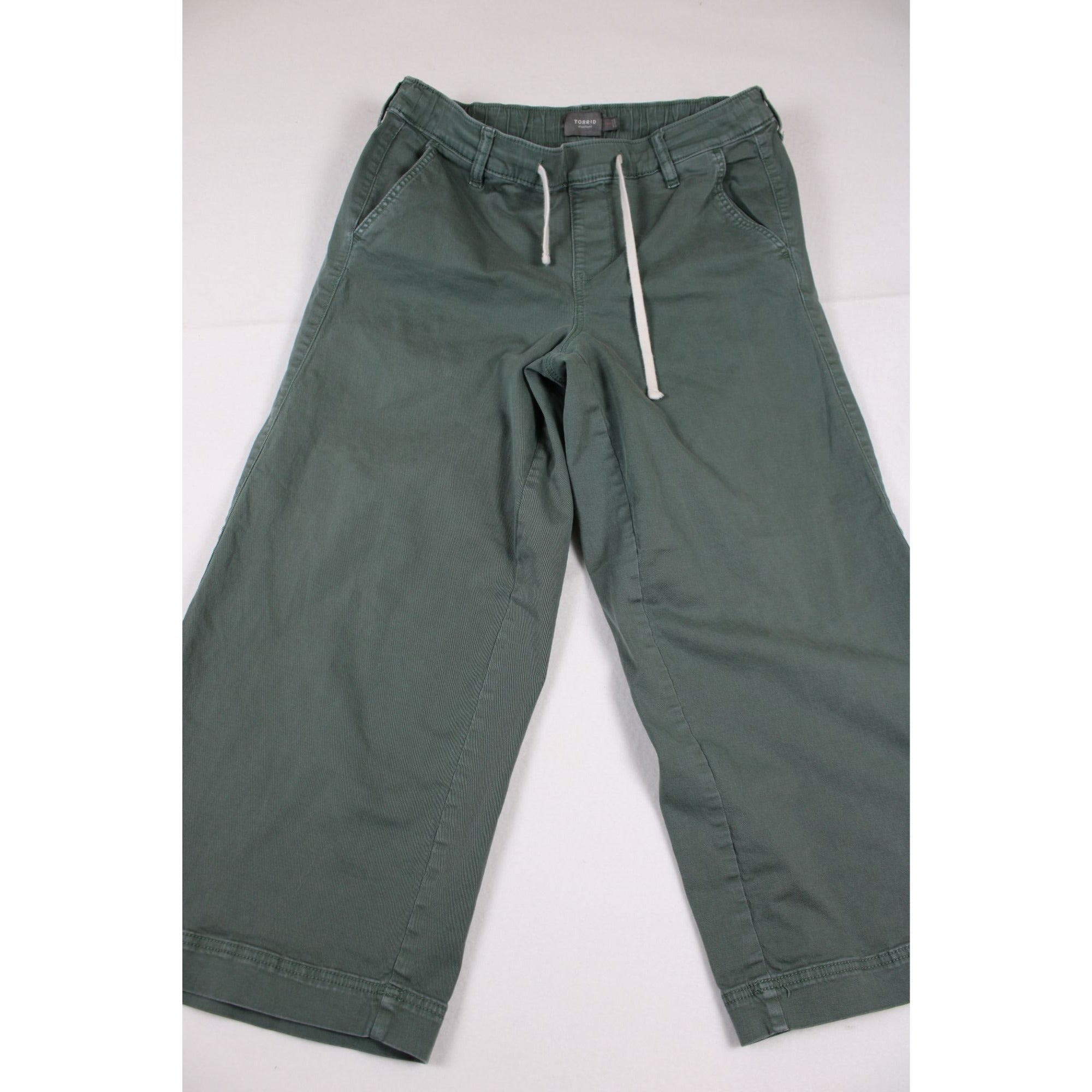 Torrid Womens Green Drawstring Wide-Leg Cropped Pants Size 0