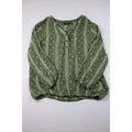 Green Boho Long Sleeve Blouse With Button-Front Detail & Geometric Print