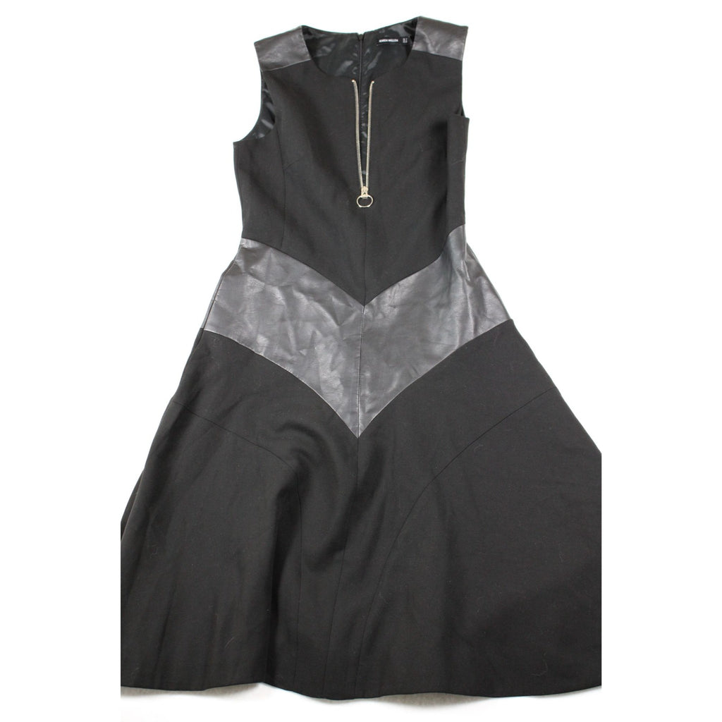 Karen Millen Black Faux Leather Panel Fit & Flare Dress US 4