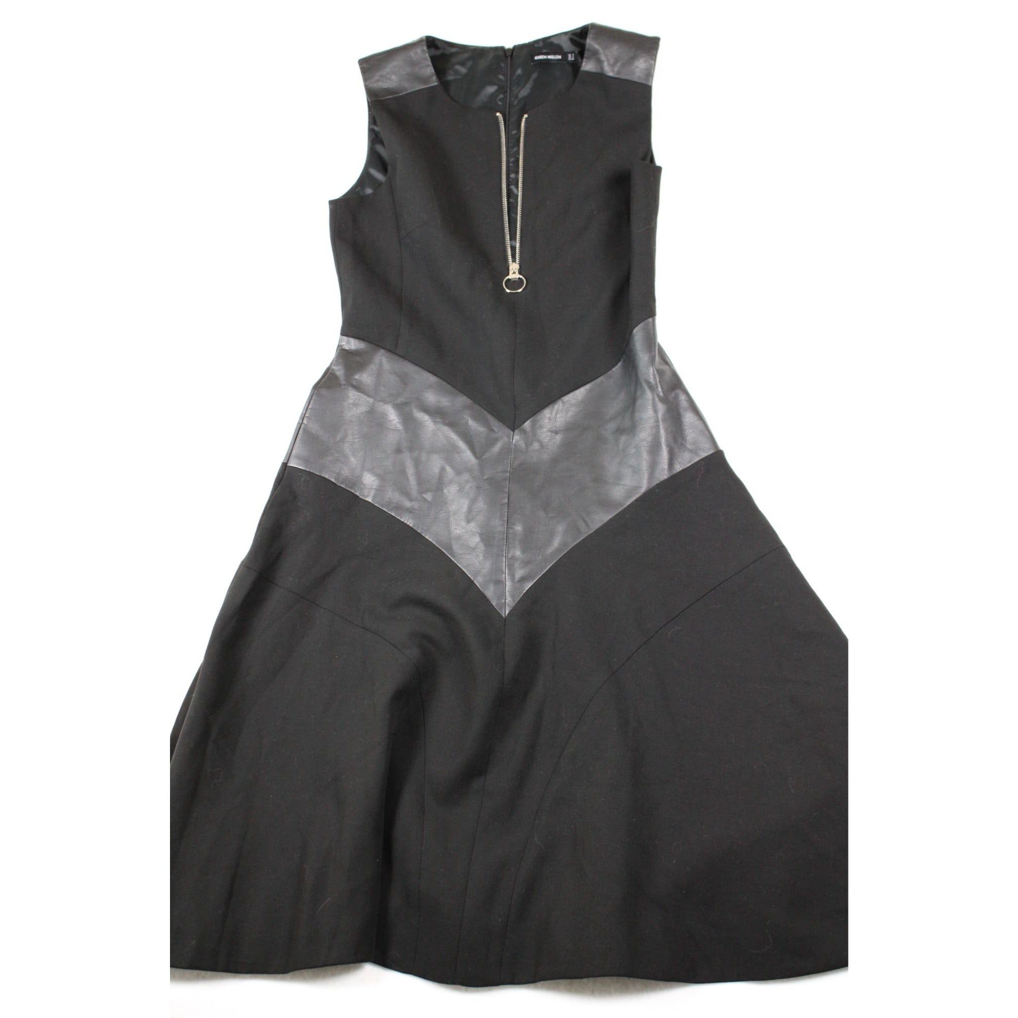 Karen Millen Black Faux Leather Panel Fit & Flare Dress US 4