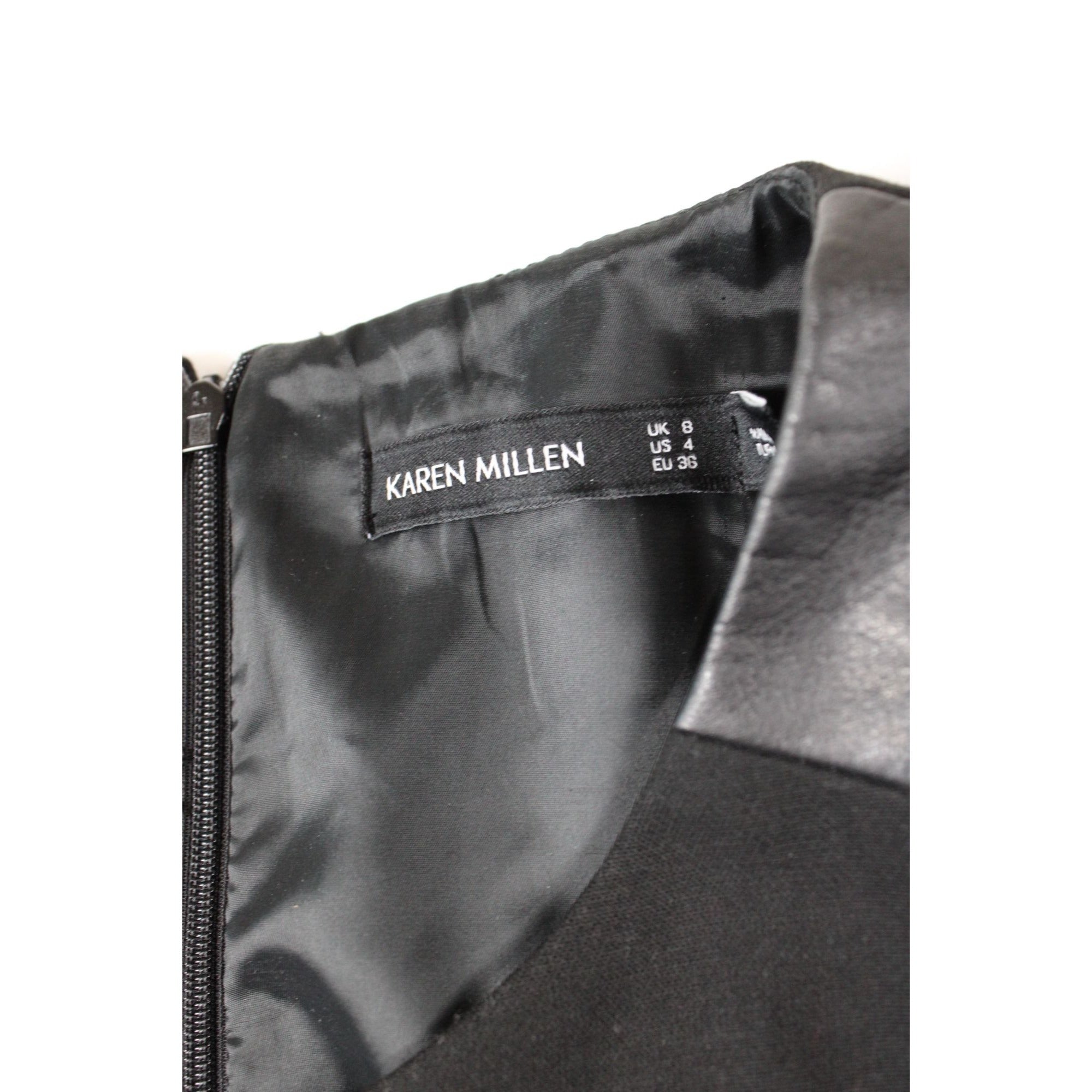 Karen Millen Black Faux Leather Panel Fit & Flare Dress US 4