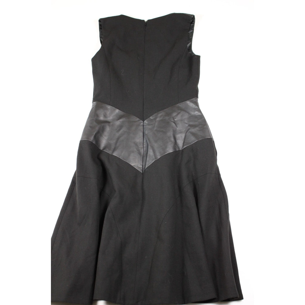 Karen Millen Black Faux Leather Panel Fit & Flare Dress US 4