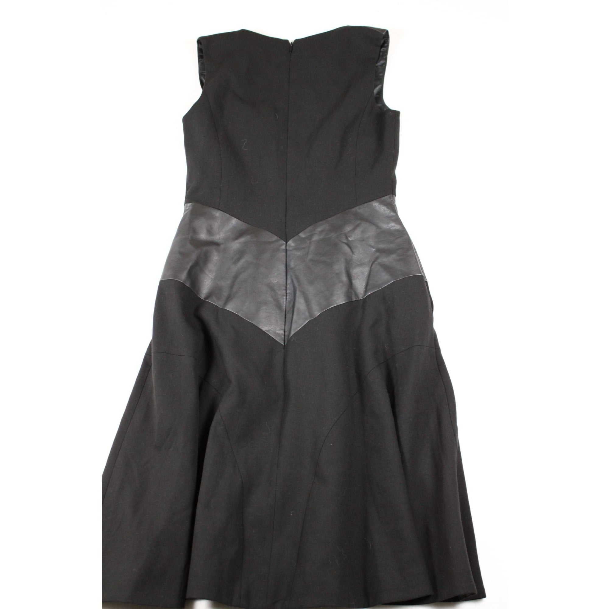 Karen Millen Black Faux Leather Panel Fit & Flare Dress US 4