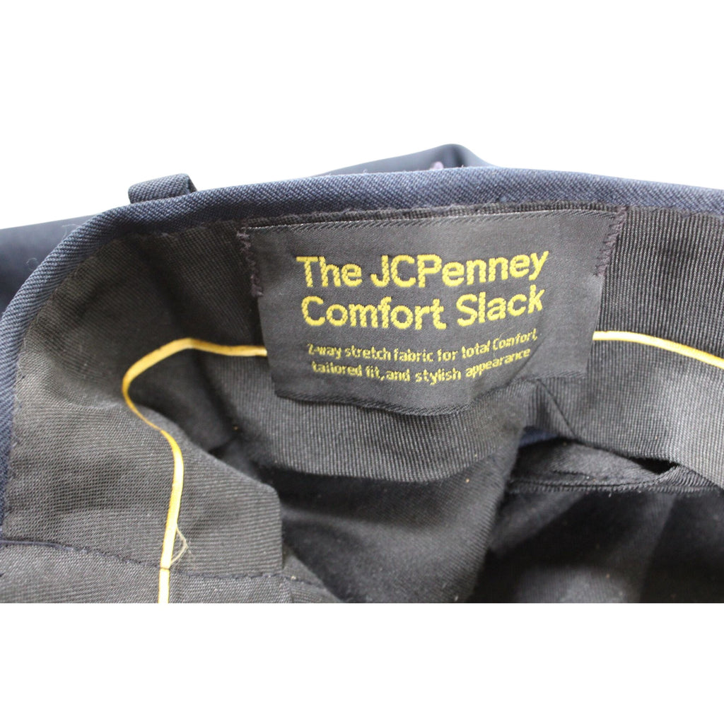 JCPenney Comfort Slacks Navy Blue Stretch Fabric Dress Pants Tailored Fit Mens Size 38x32