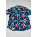 Sonoma Mens Slim Fit Hawaiian Button-Up Shirt With Red Floral Print & Blue Leaf Pattern Size L