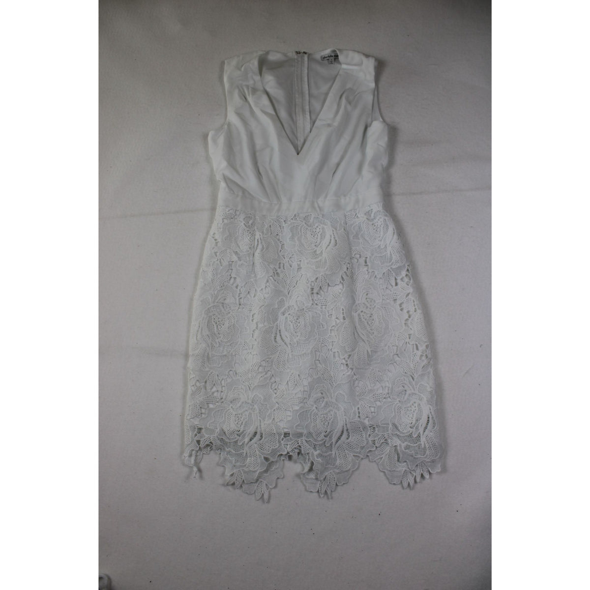 Charlotte Russe White Sleeveless Lace Mini Dress Size S With V-Neck & Back Zipper