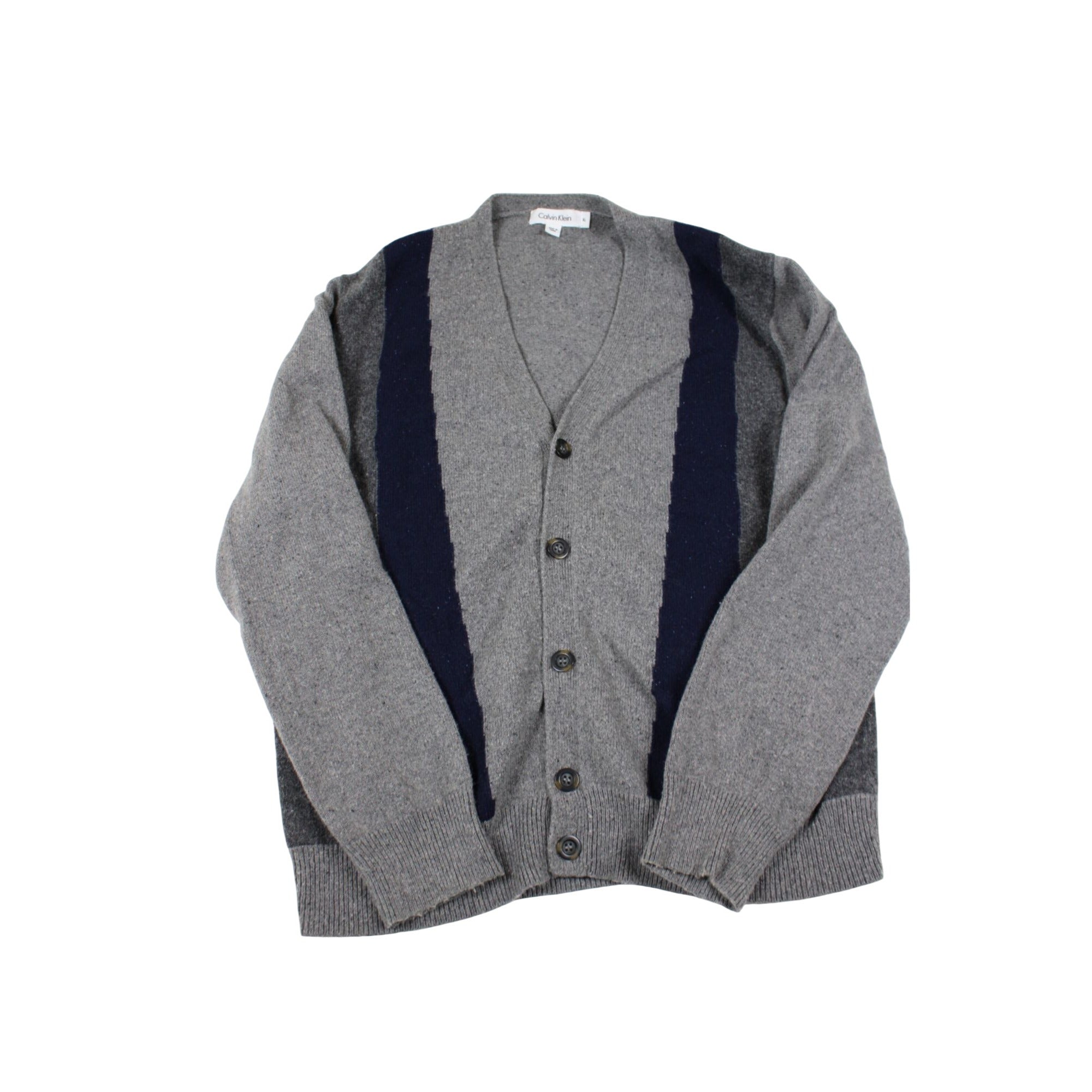 Calvin Klein Mens XL Gray & Navy Button-Up Cardigan Sweater