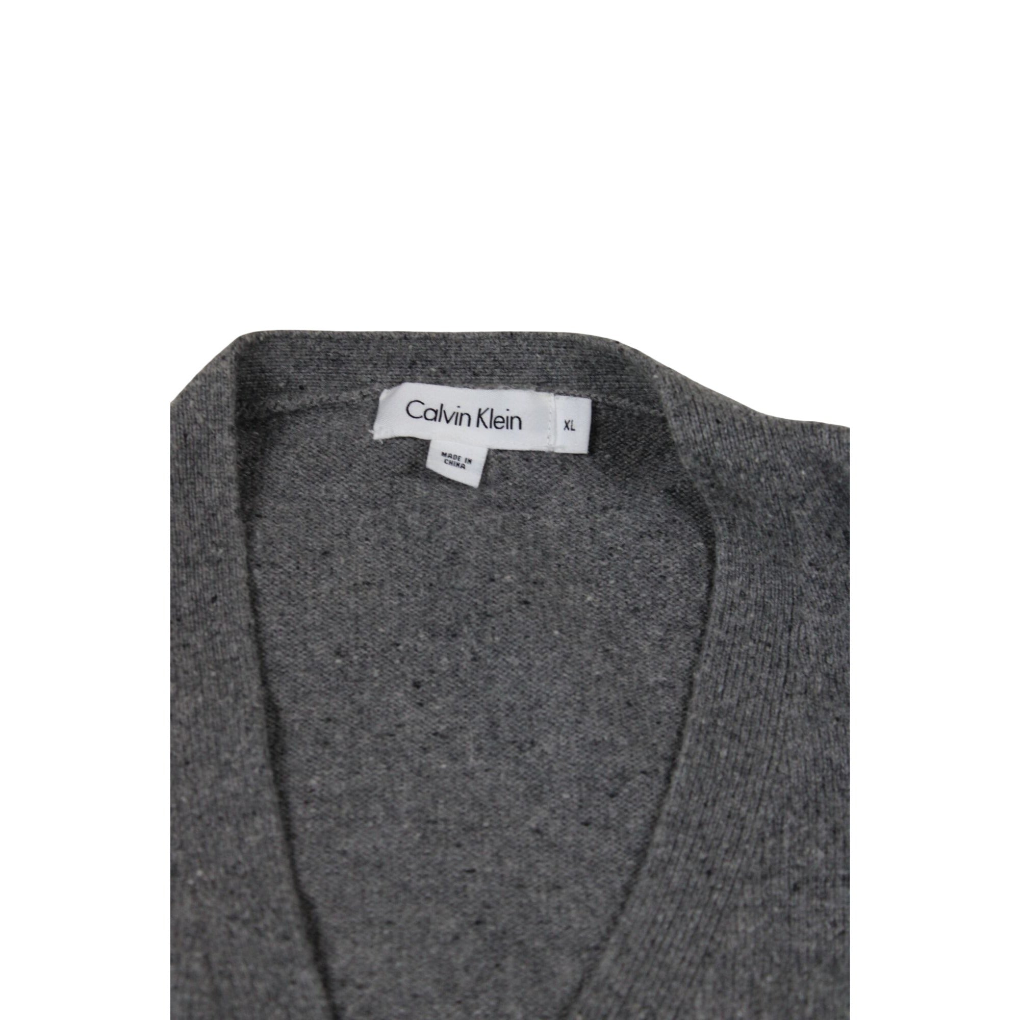 Calvin Klein Mens XL Gray & Navy Button-Up Cardigan Sweater
