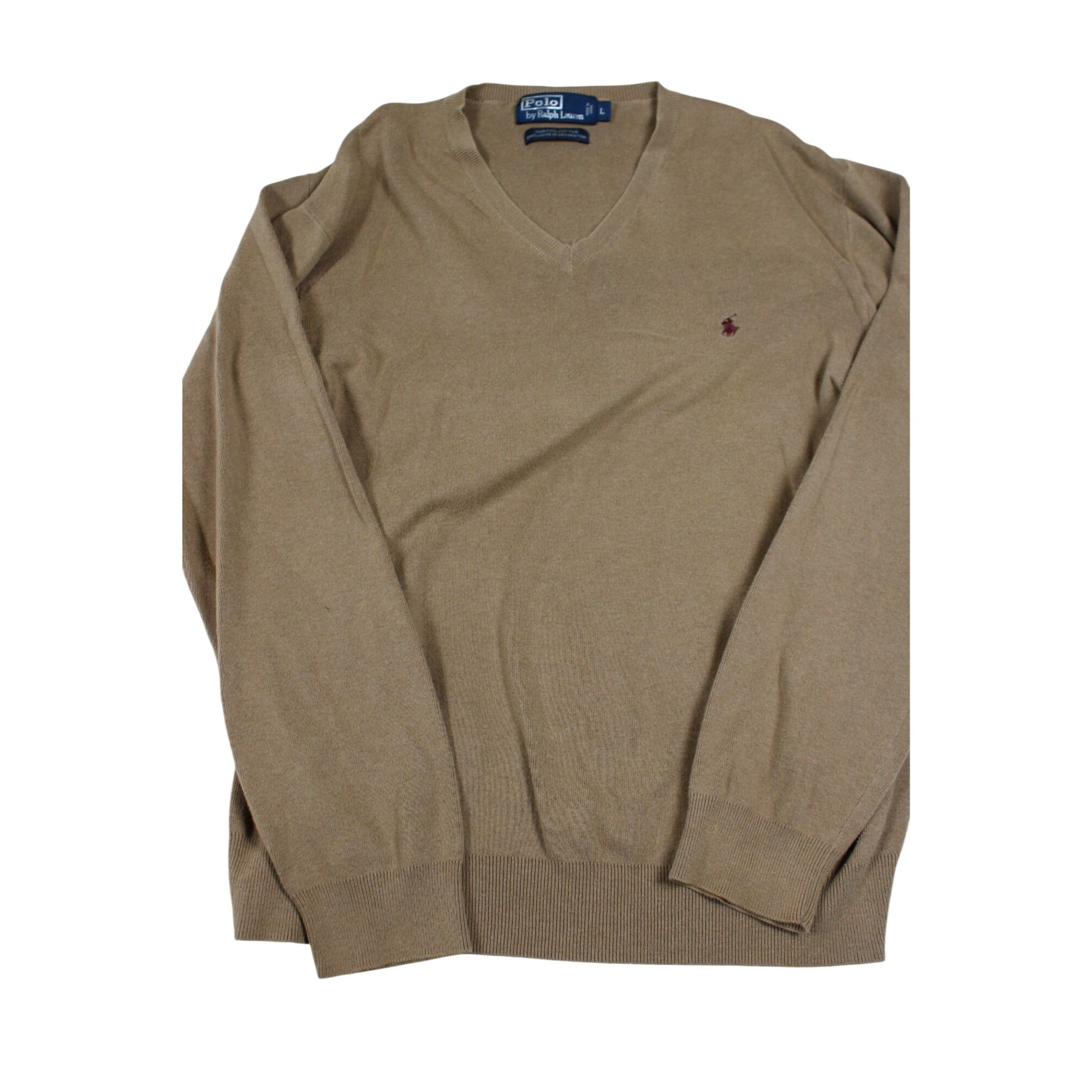 Polo Ralph Lauren Mens Tan V-Neck Sweater Large