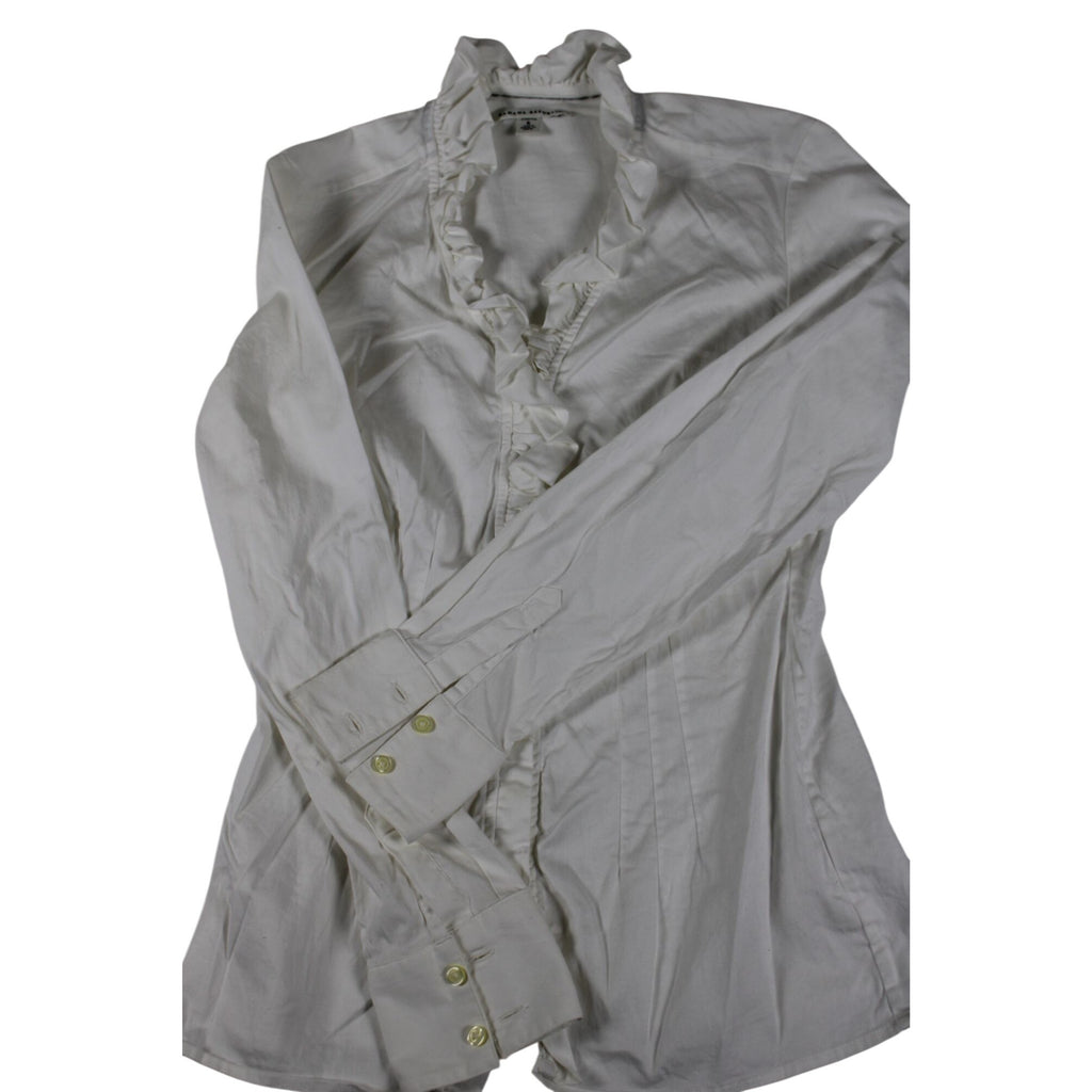 Banana Republic Womens White Ruffled Stretch Blouse Size 6