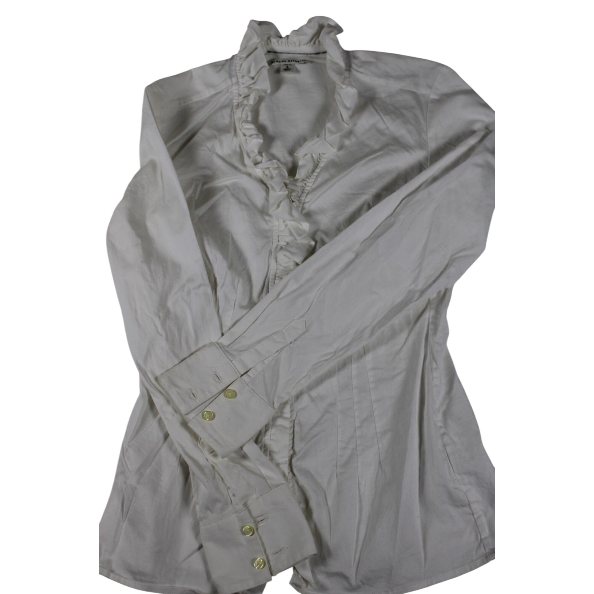 Banana Republic Womens White Ruffled Stretch Blouse Size 6