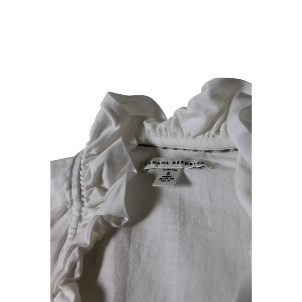 Banana Republic Womens White Ruffled Stretch Blouse Size 6