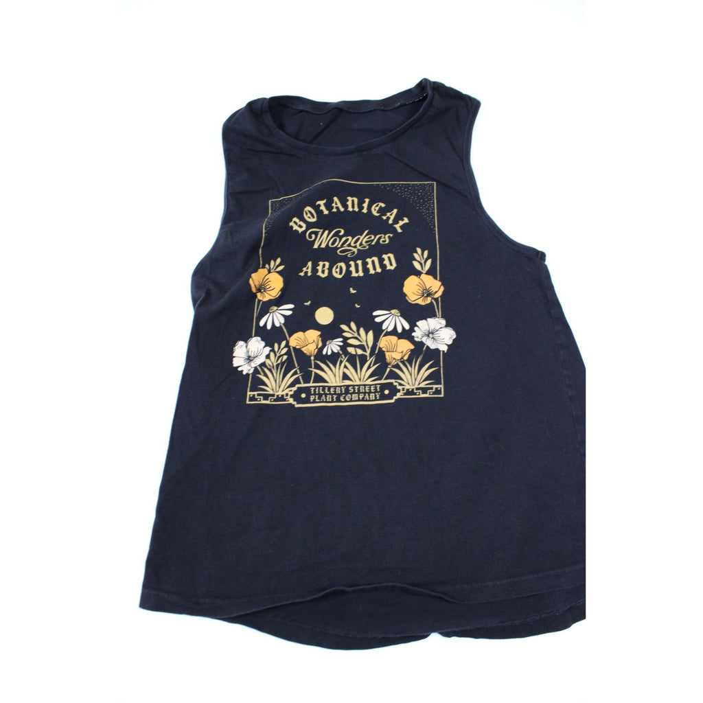 Botanical Wonders Abound Tillery Street Plant Co. Graphic Black Sleeveless Tank Top Womens M