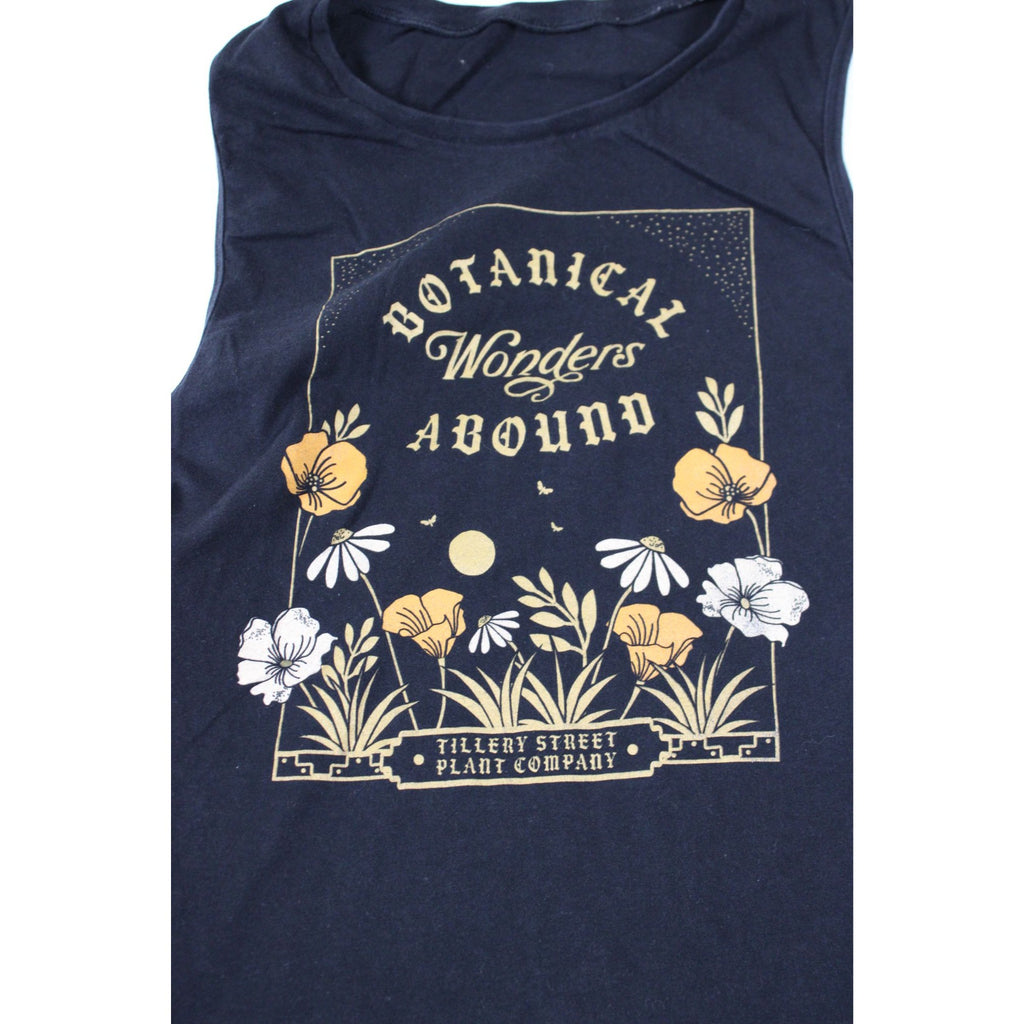 Botanical Wonders Abound Tillery Street Plant Co. Graphic Black Sleeveless Tank Top Womens M