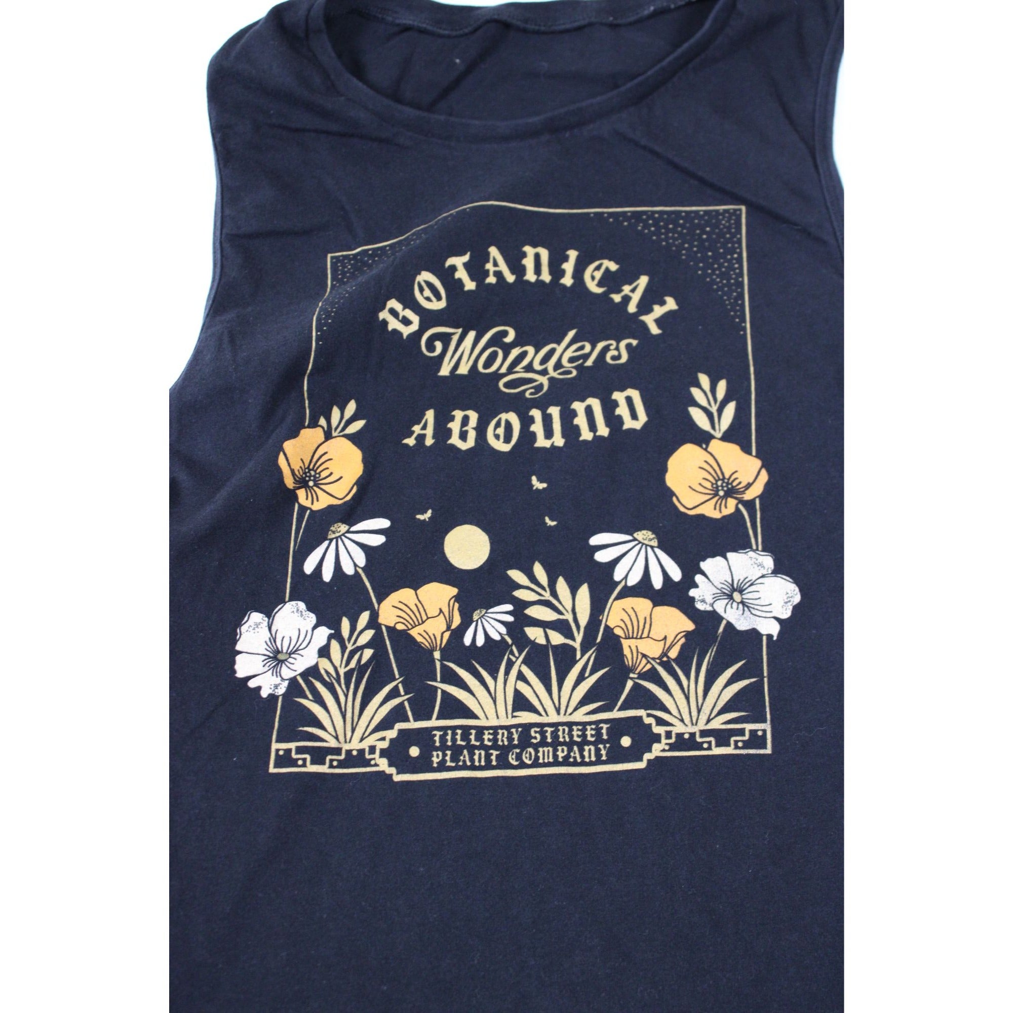 Botanical Wonders Abound Tillery Street Plant Co. Graphic Black Sleeveless Tank Top Womens M