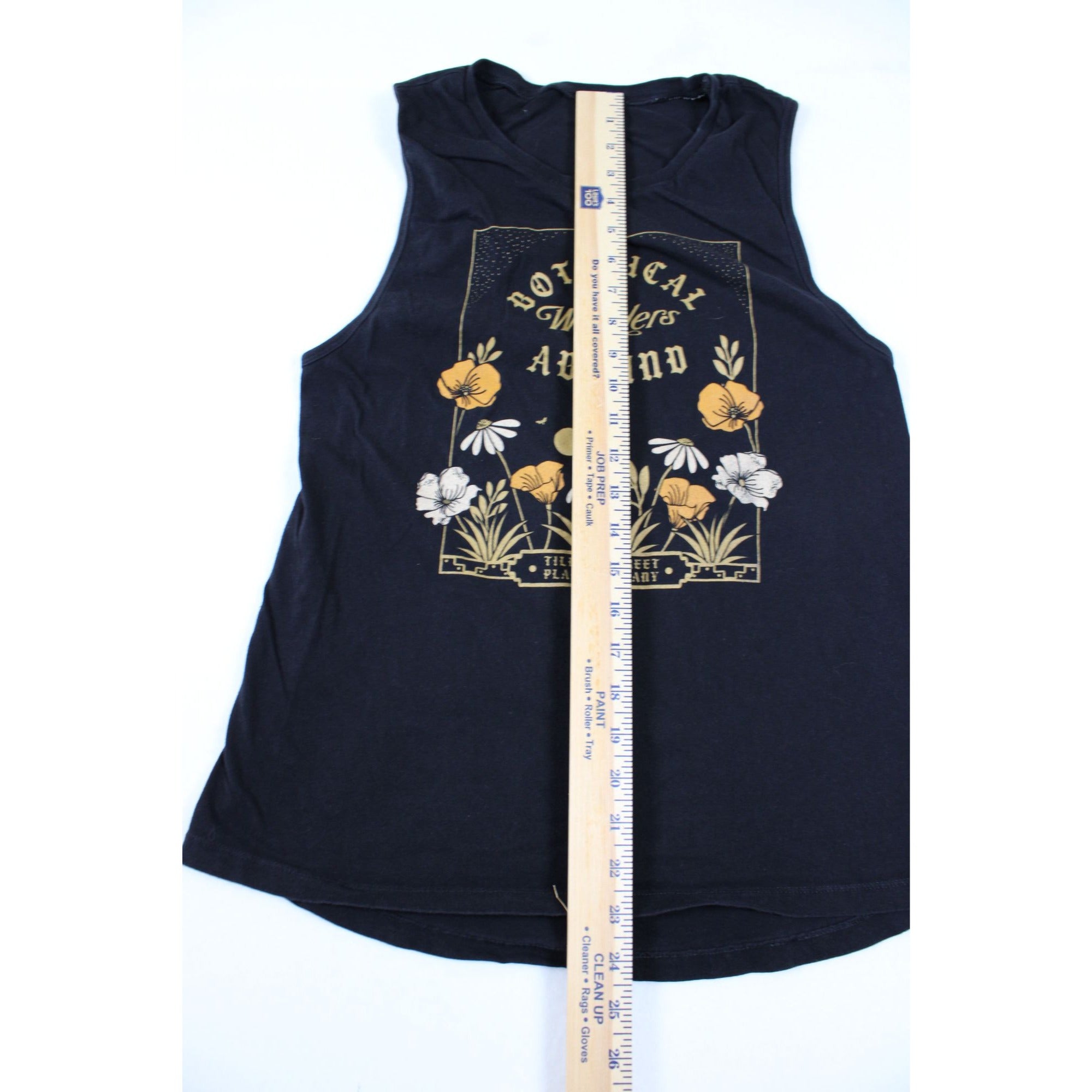 Botanical Wonders Abound Tillery Street Plant Co. Graphic Black Sleeveless Tank Top Womens M