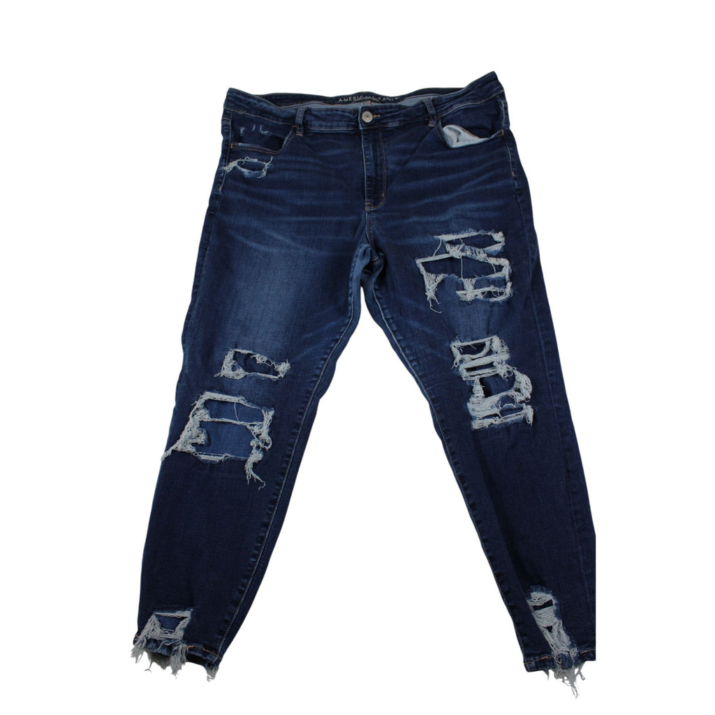 American Eagle Womens Plus Size 22 Distressed Ripped Skinny Jeans Dark Wash