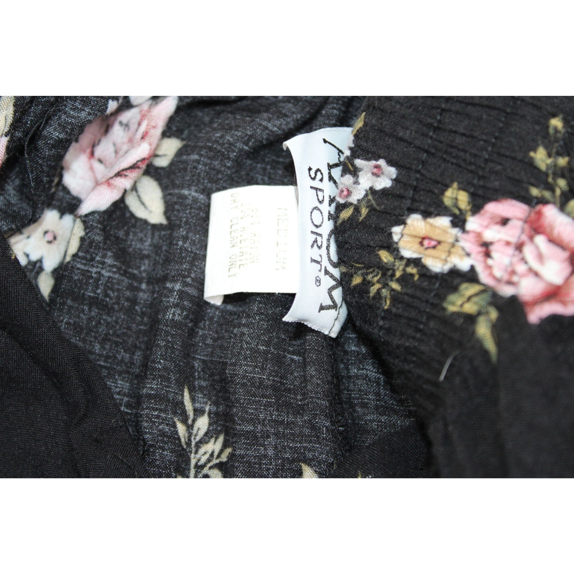 Vintage 90s Black Floral Maxi Skirt M – Pink Roses, Button Front, Whimsigoth Cottagecore Grunge