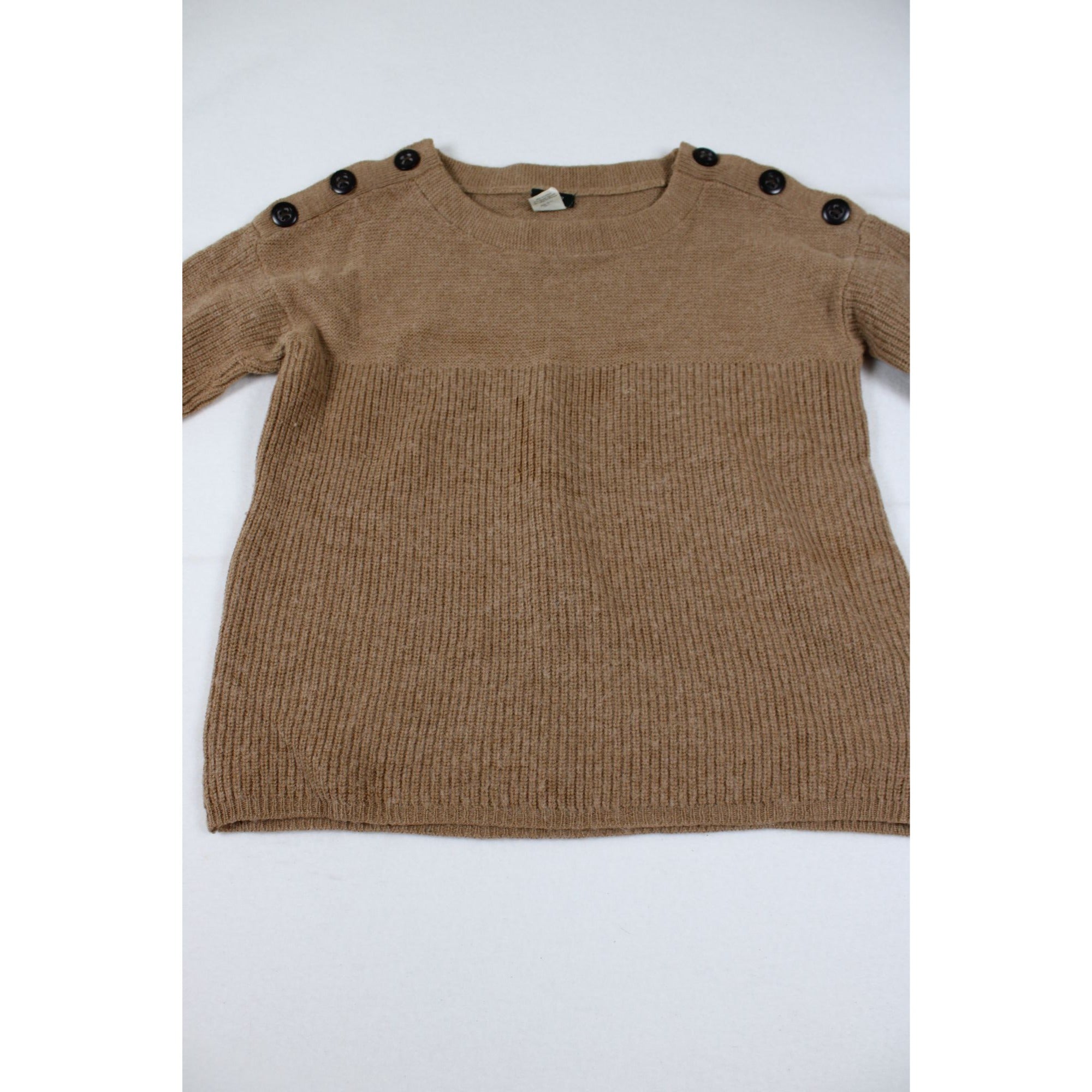 J.Crew Womens Alpaca Blend Tan Button Shoulder Sweater Size M