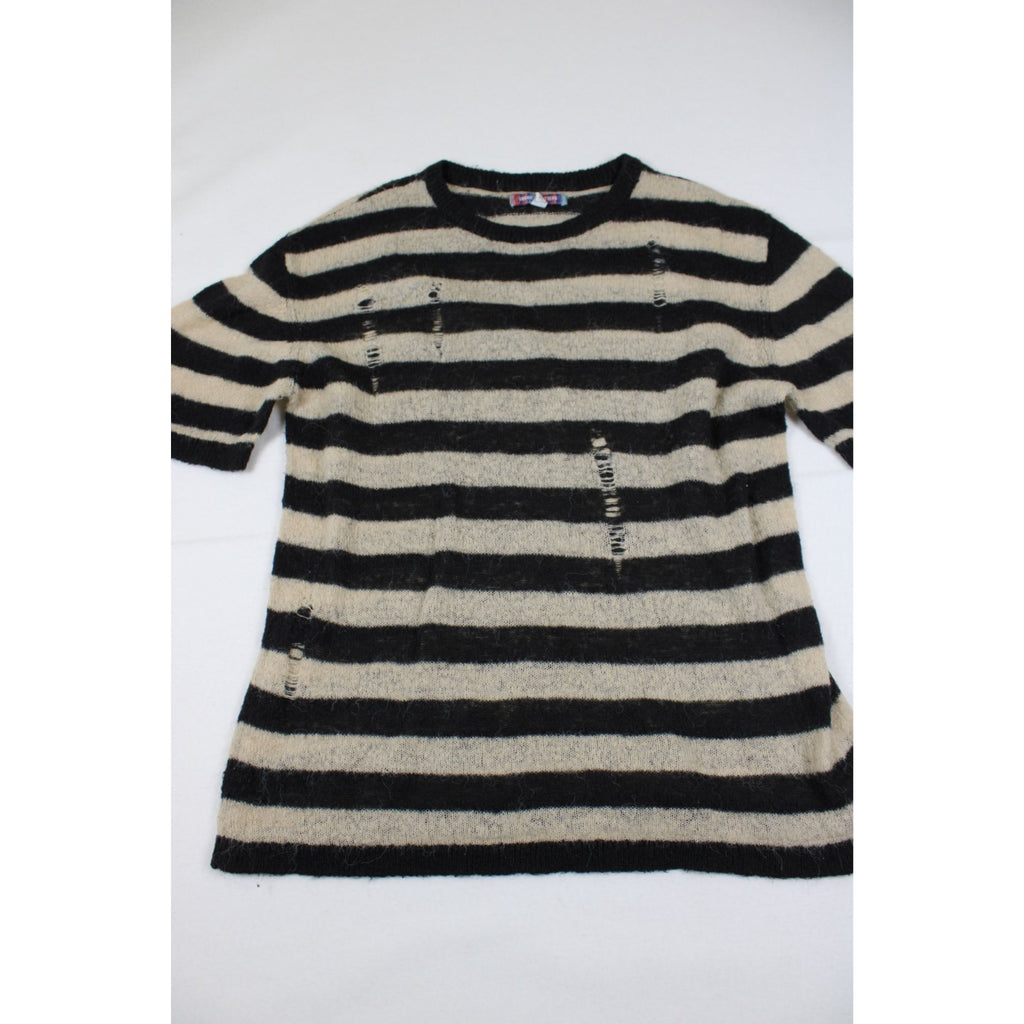 Urban Outfitters Distressed Black & Cream Striped Sweater Medium