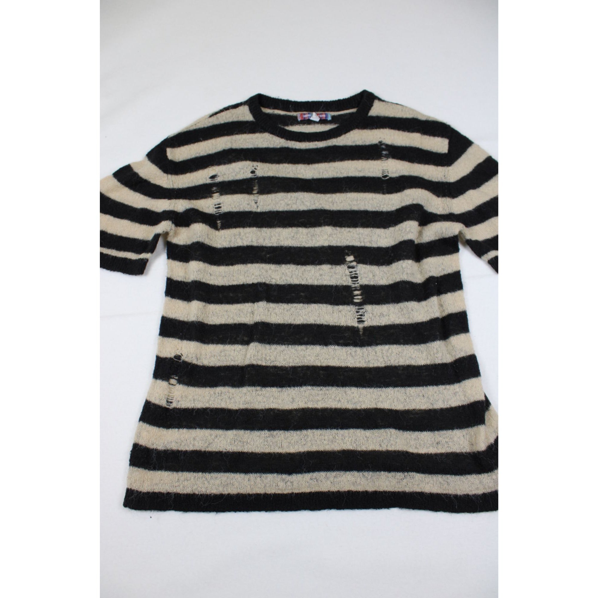 Urban Outfitters Distressed Black & Cream Striped Sweater Medium