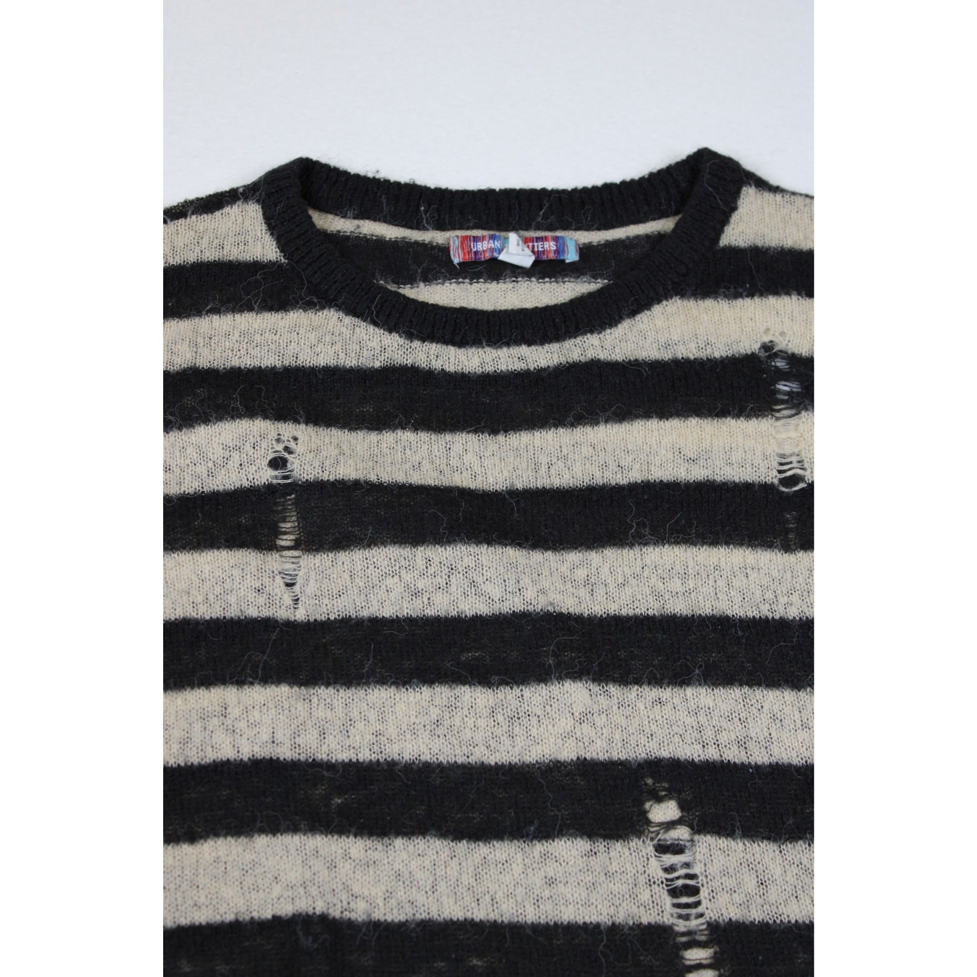 Urban Outfitters Distressed Black & Cream Striped Sweater Medium