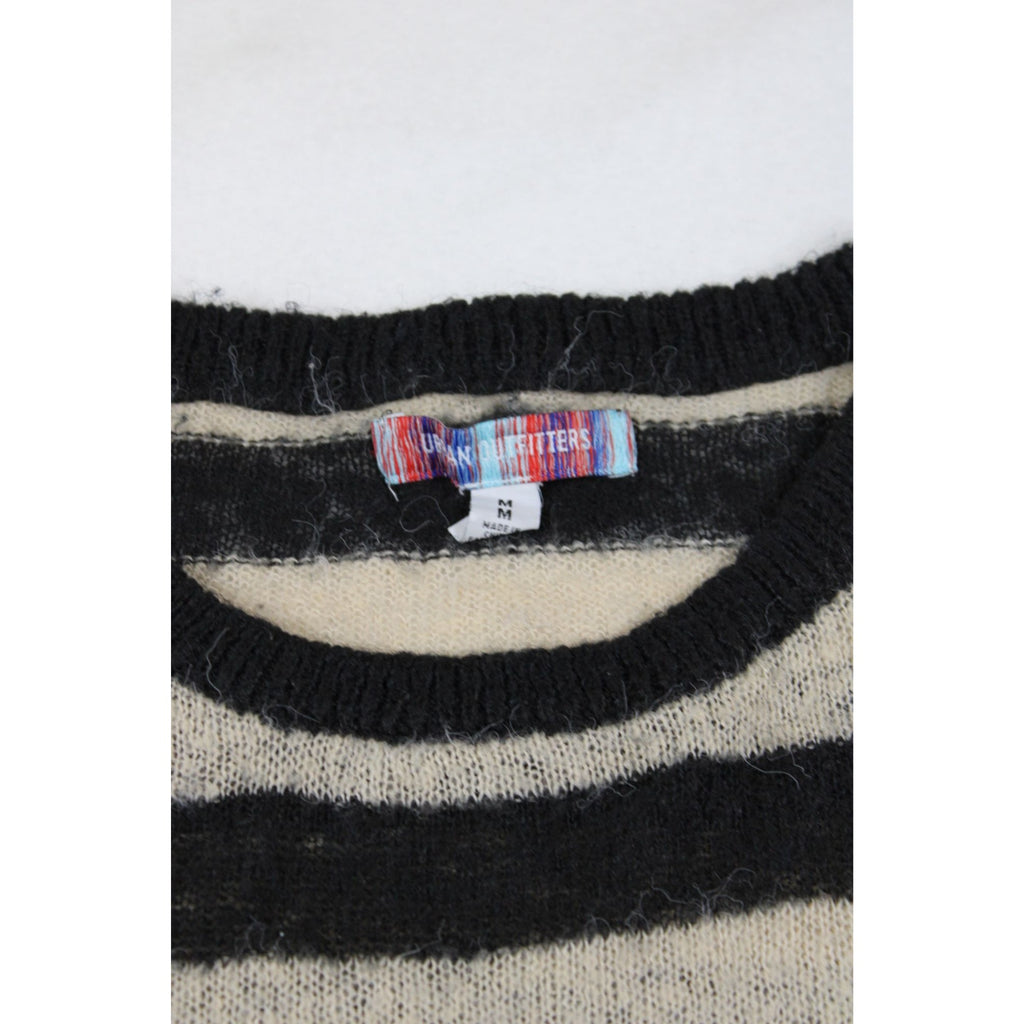 Urban Outfitters Distressed Black & Cream Striped Sweater Medium