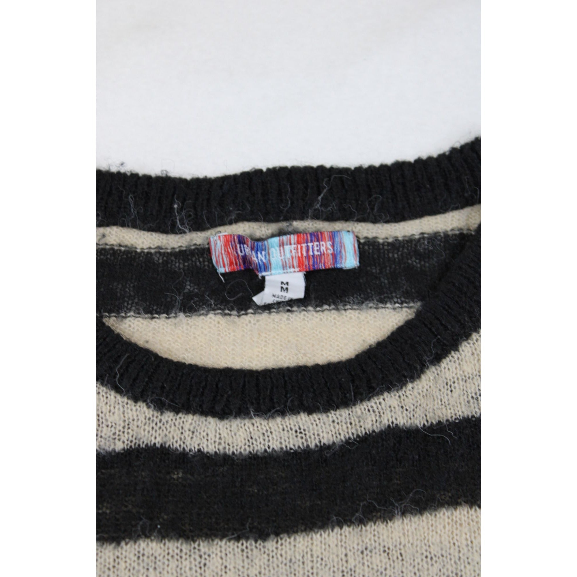 Urban Outfitters Distressed Black & Cream Striped Sweater Medium