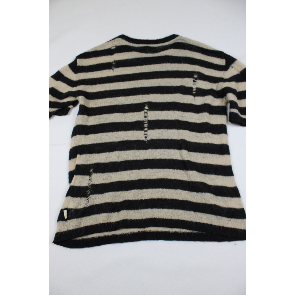 Urban Outfitters Distressed Black & Cream Striped Sweater Medium