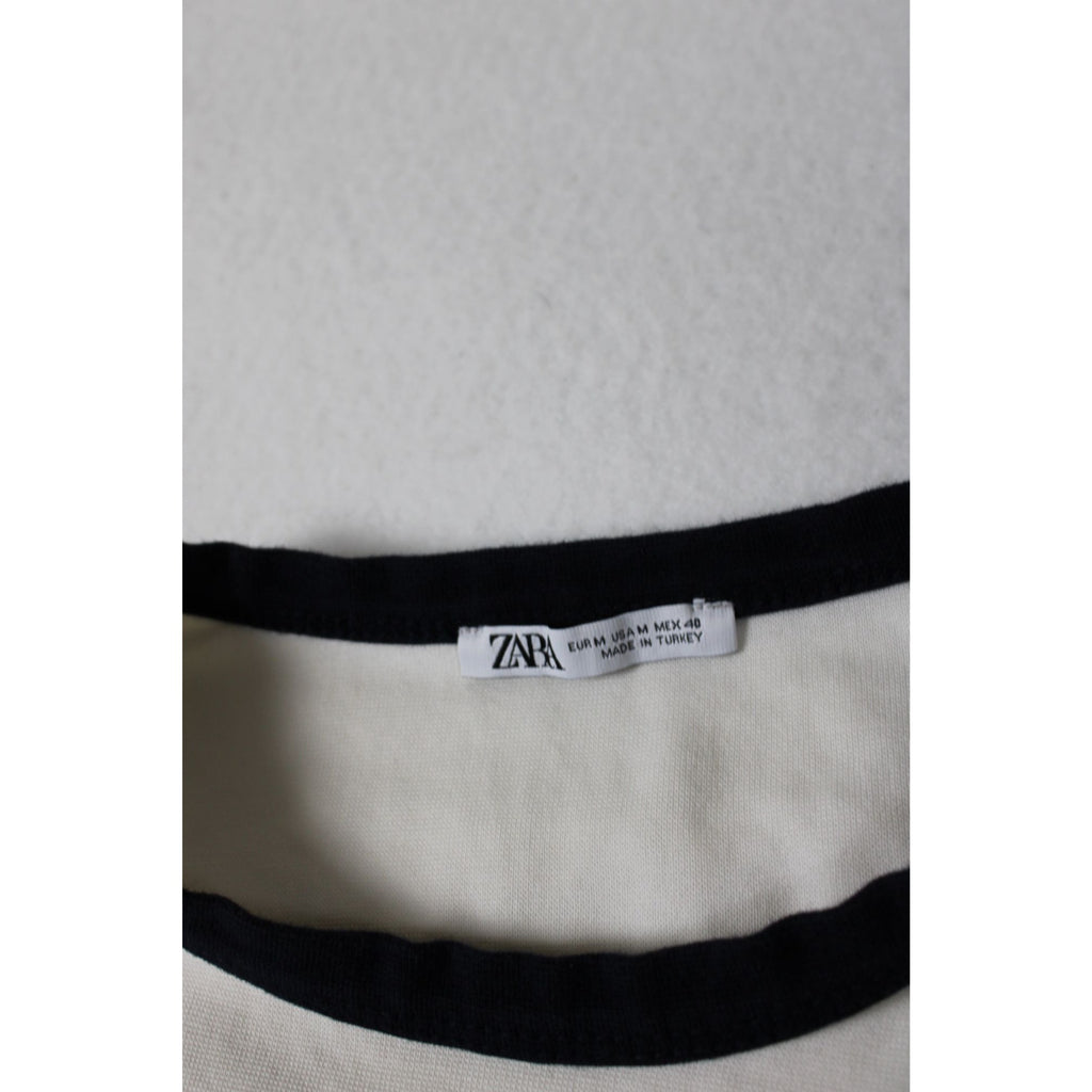 Zara Mens White Crewneck T-Shirt With Black Trim Medium