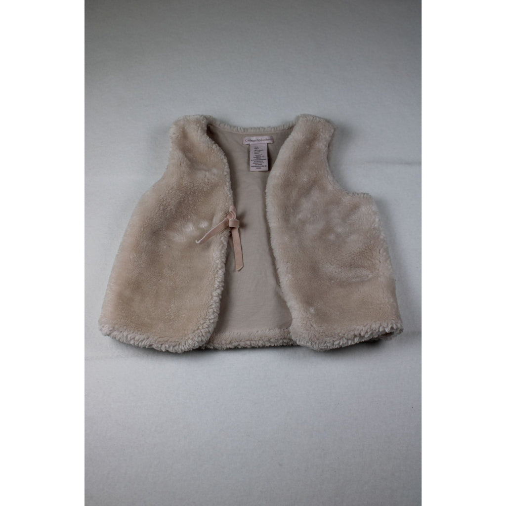 Catherine Malandrino Girls Beige Faux Fur Vest With Bow Accent Size 4