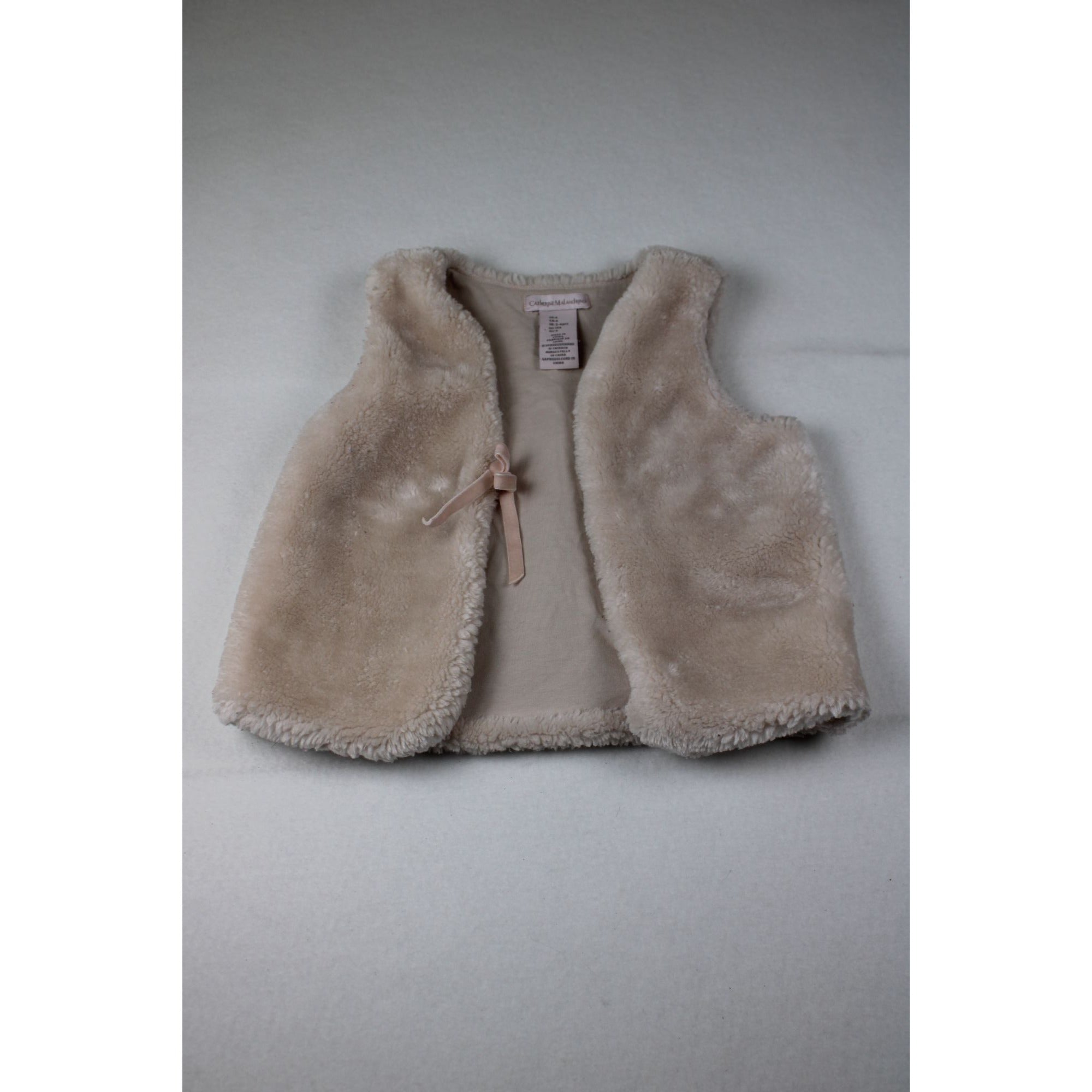 Catherine Malandrino Girls Beige Faux Fur Vest With Bow Accent Size 4
