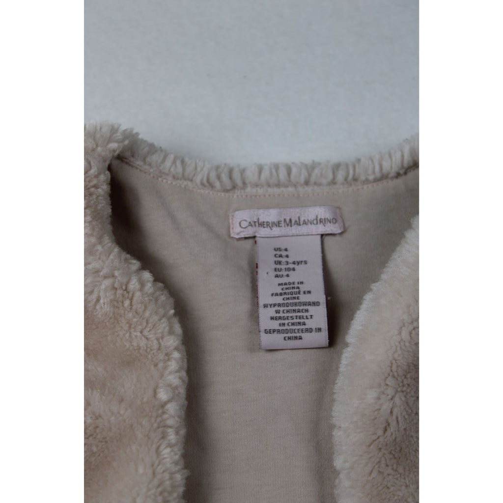 Catherine Malandrino Girls Beige Faux Fur Vest With Bow Accent Size 4