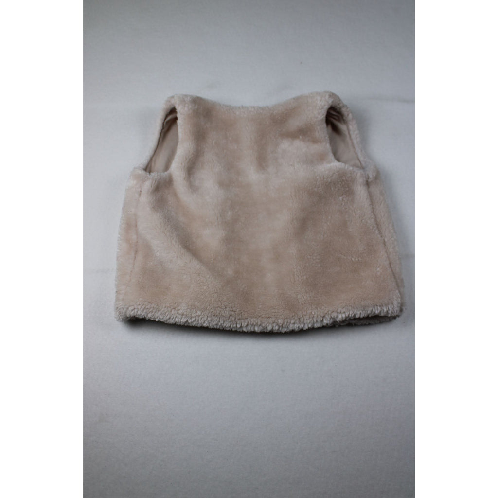 Catherine Malandrino Girls Beige Faux Fur Vest With Bow Accent Size 4