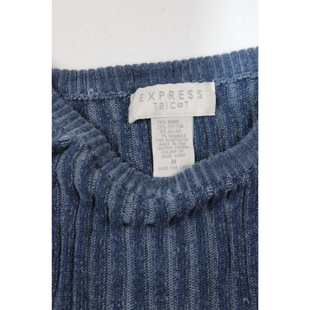 Express Tricot Blue Ribbed Knit Sleeveless Top Made In Hong Kong