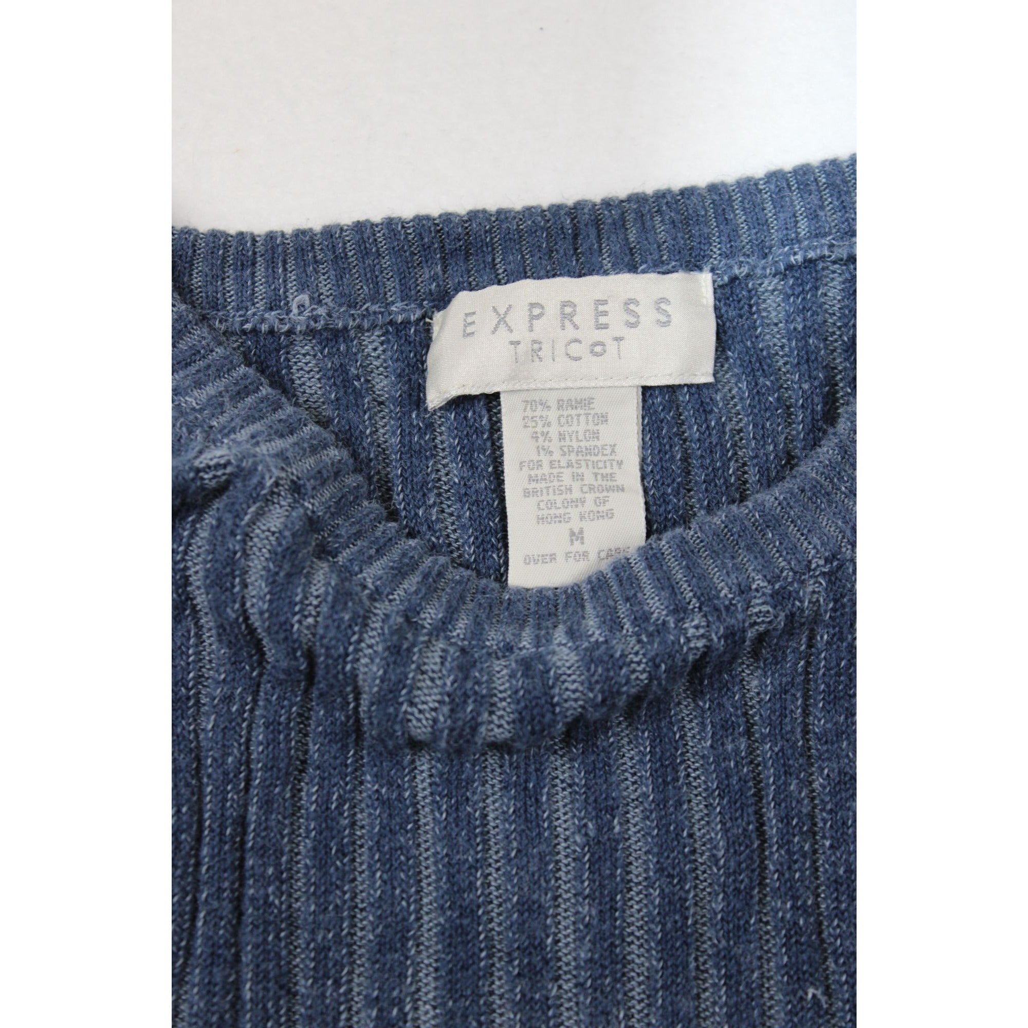 Express Tricot Blue Ribbed Knit Sleeveless Top Made In Hong Kong