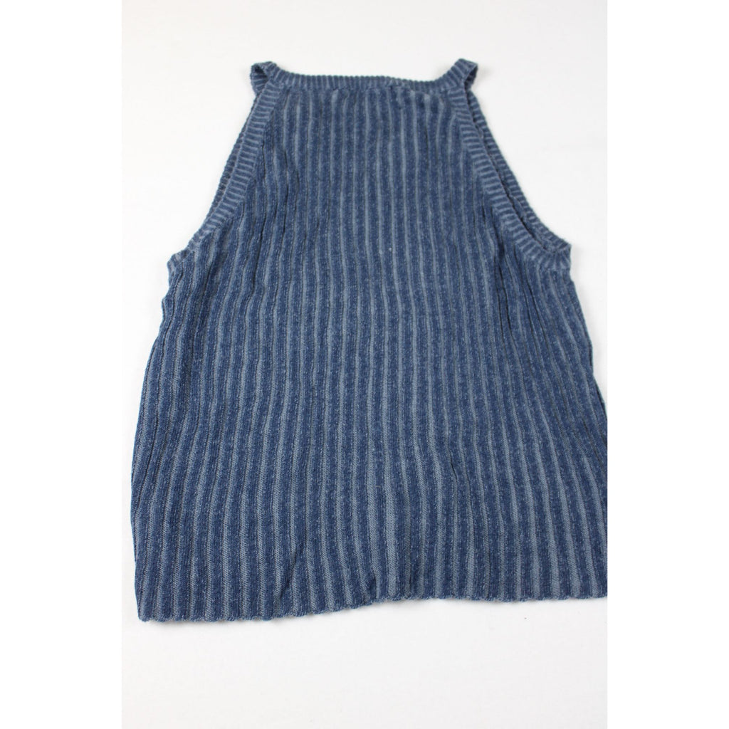 Express Tricot Blue Ribbed Knit Sleeveless Top Made In Hong Kong