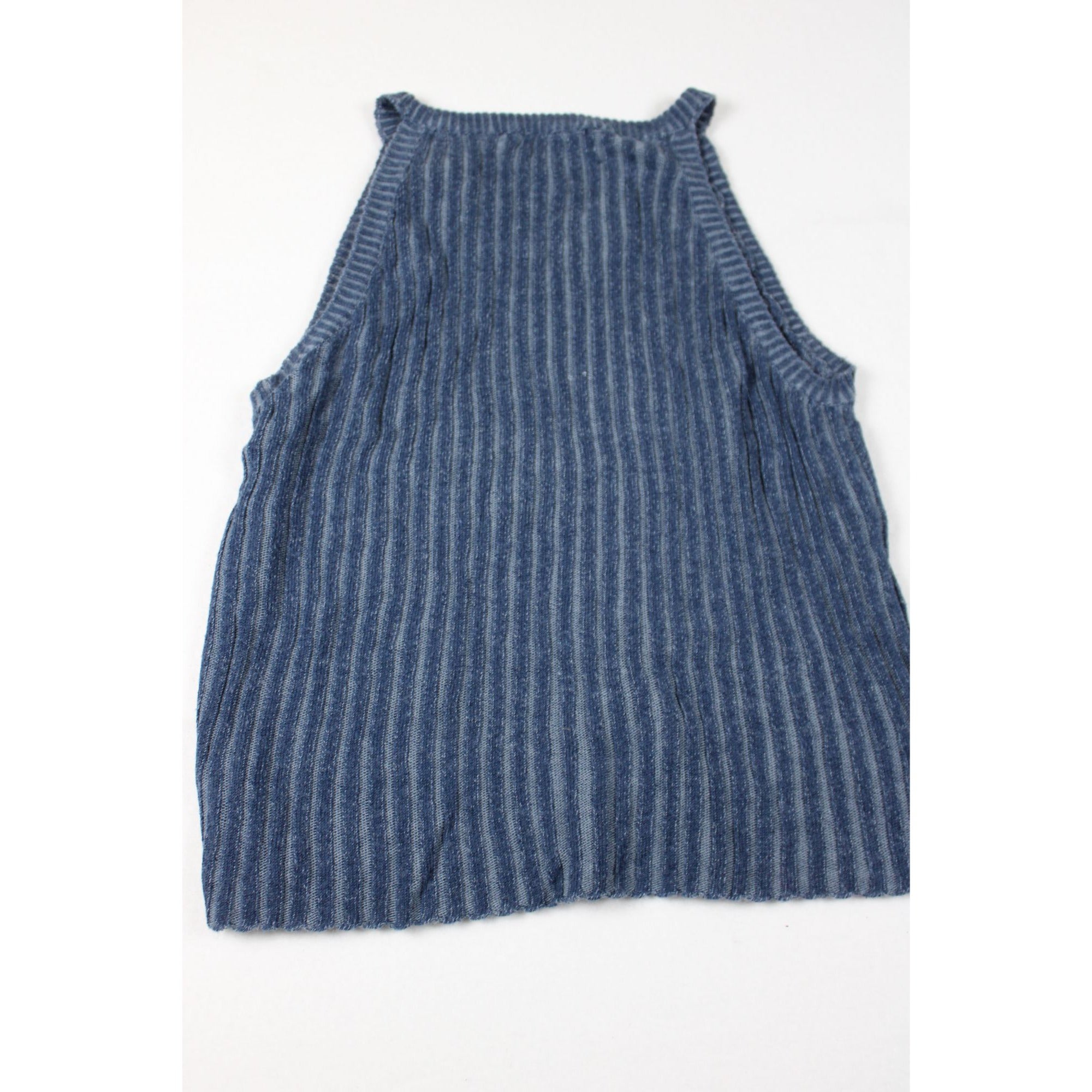 Express Tricot Blue Ribbed Knit Sleeveless Top Made In Hong Kong