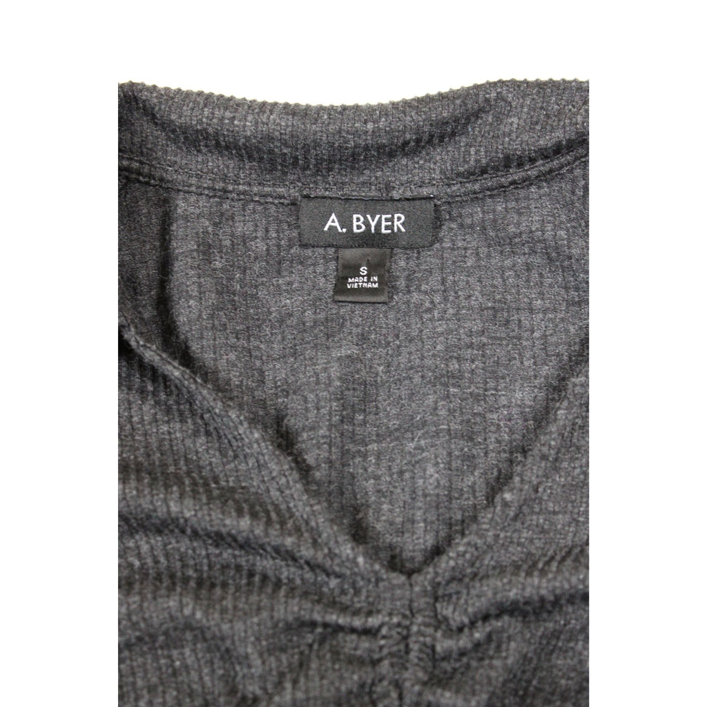 A. Byer Charcoal Gray Ruched Long Sleeve V-Neck Top Size S