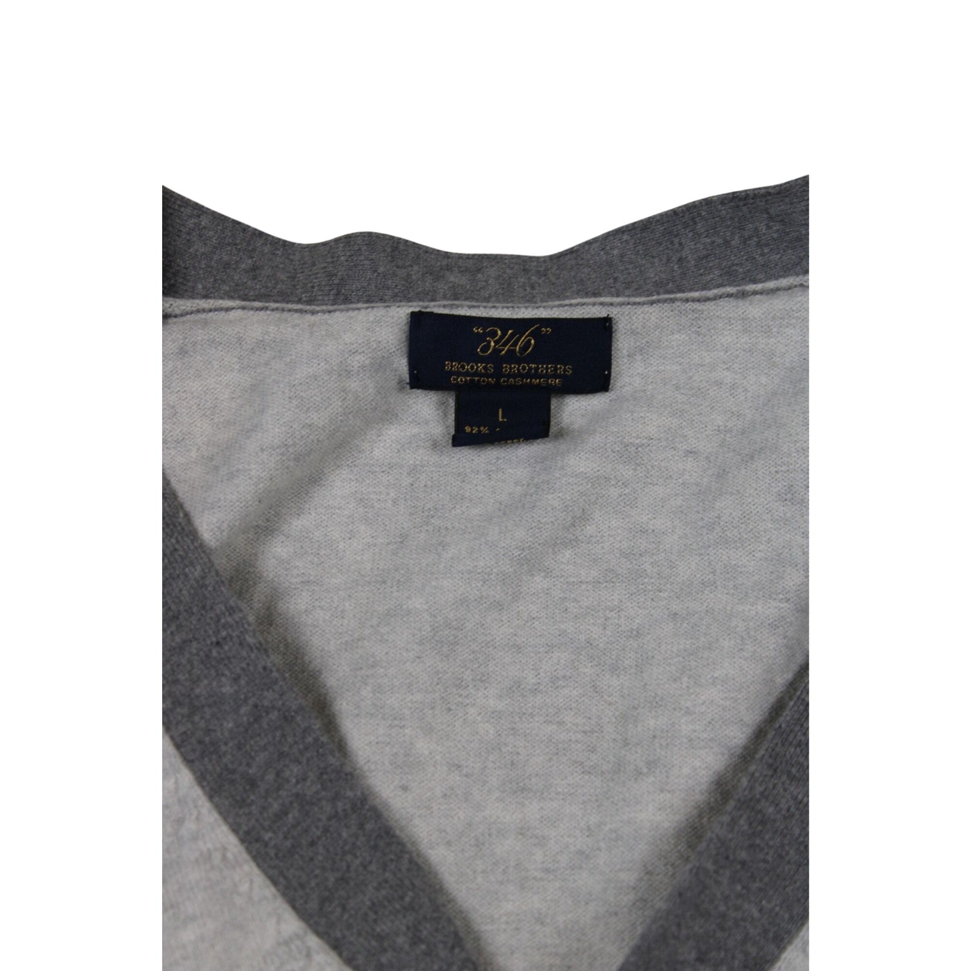 Brooks Brothers 346 Cotton Cashmere Contrast Gray Cardigan Sweater L
