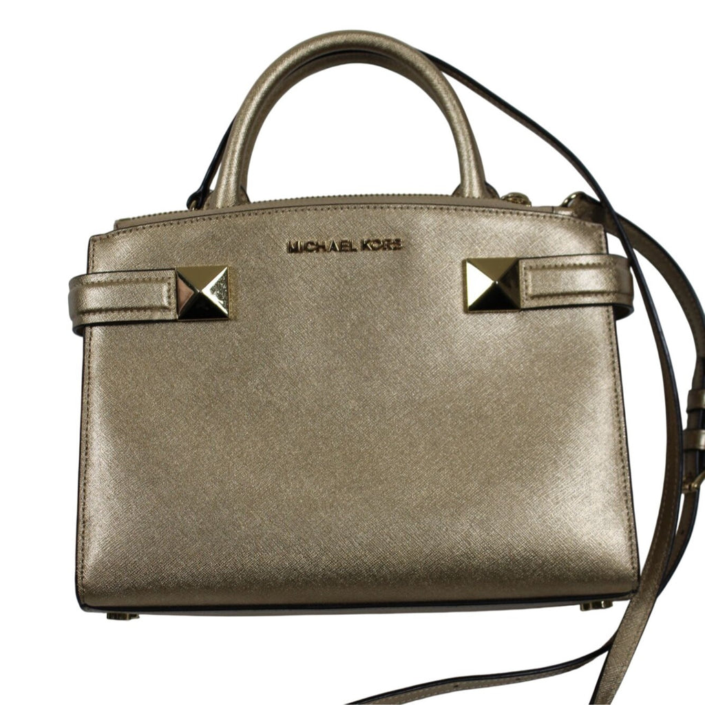 Michael Kors Gold Crossbody Satchel With Studded Details & Detachable Strap