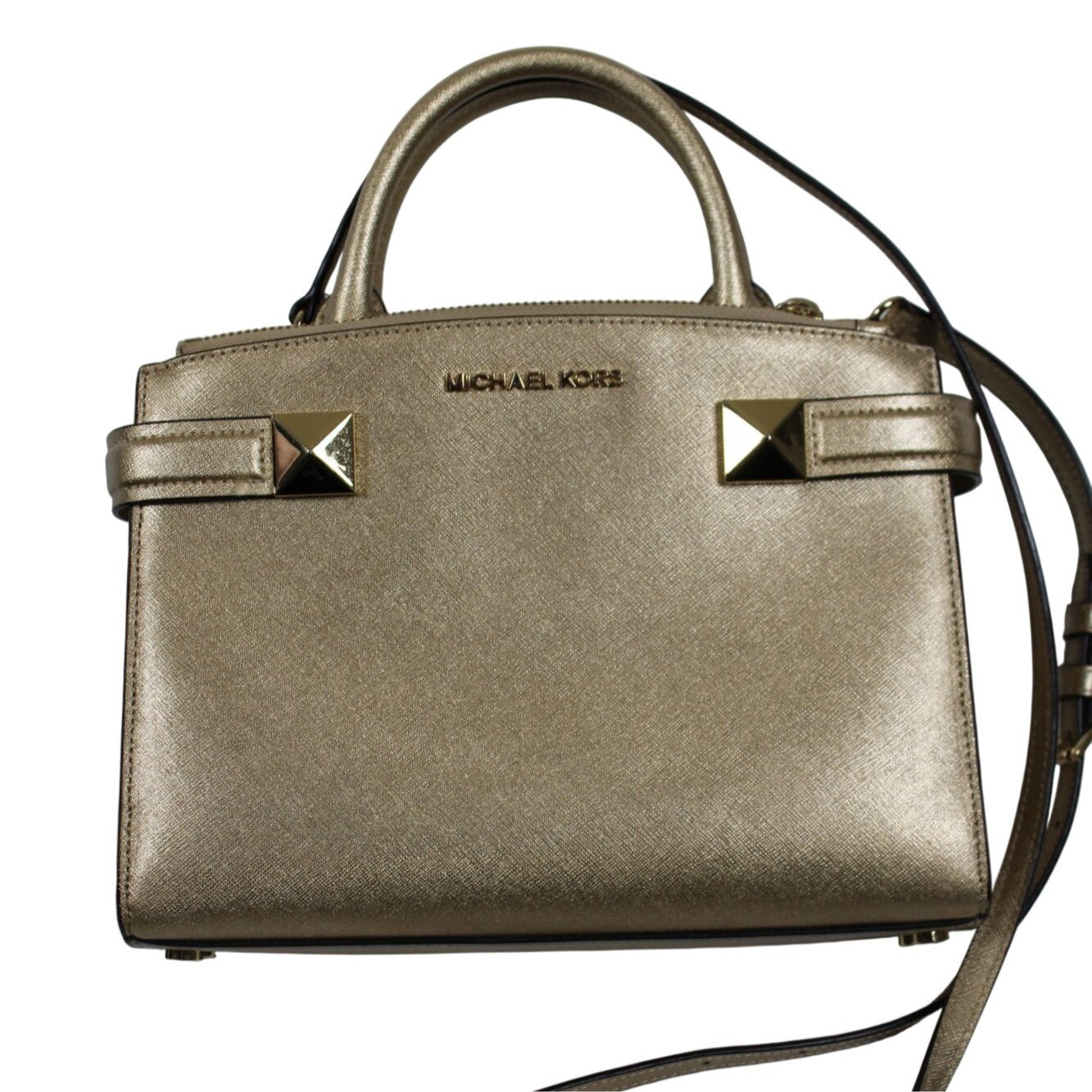 Michael Kors Gold Crossbody Satchel With Studded Details & Detachable Strap