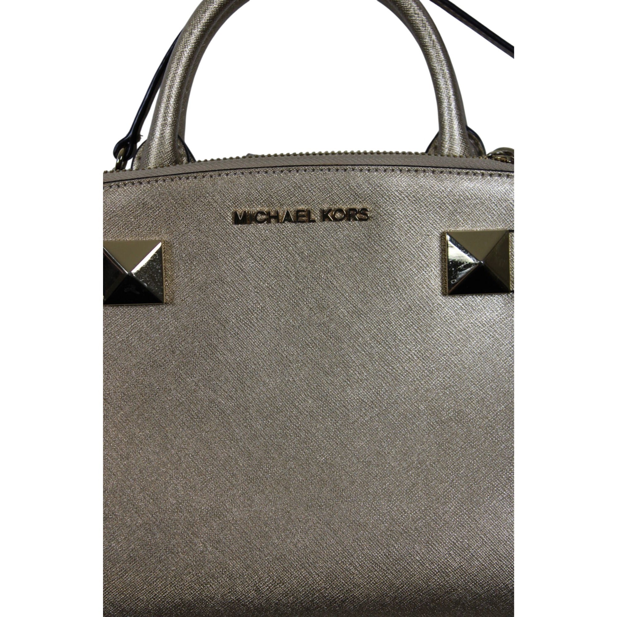 Michael Kors Gold Crossbody Satchel With Studded Details & Detachable Strap